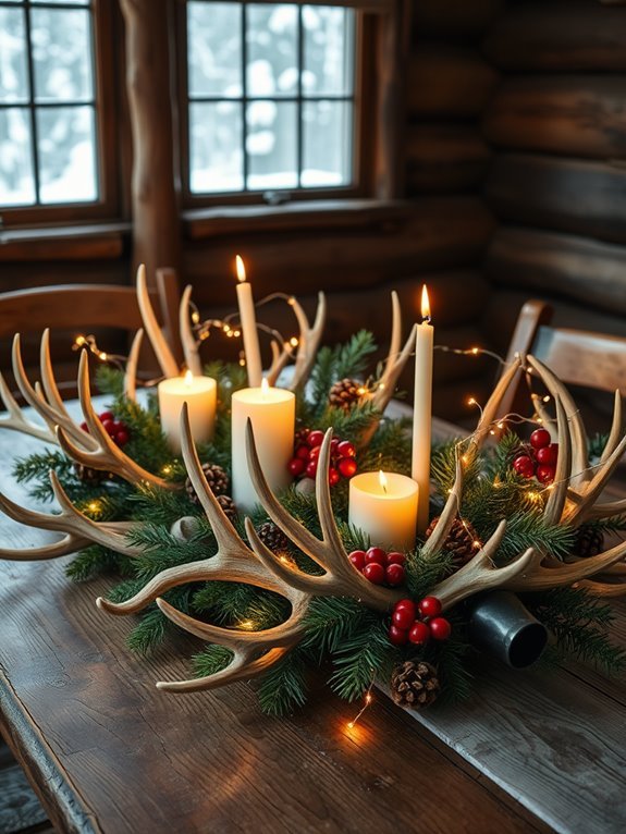 antler themed decorative arrangement centerpiece