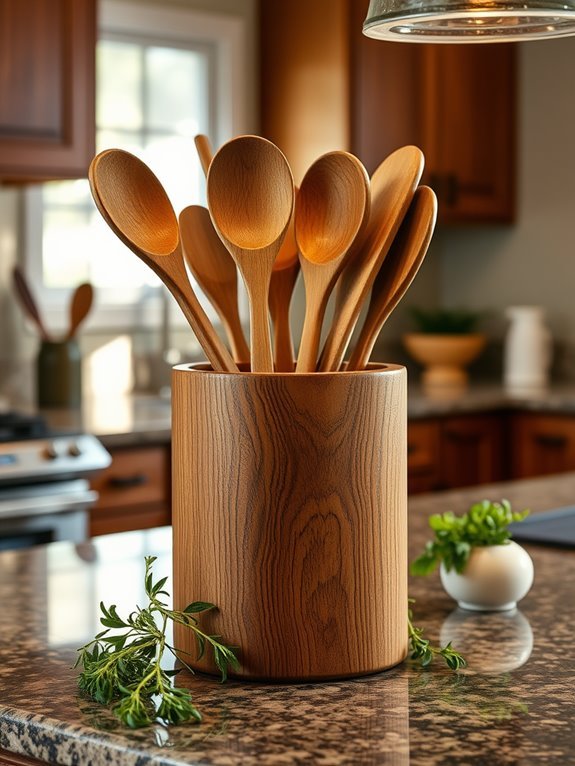 artisan wooden utensil holder
