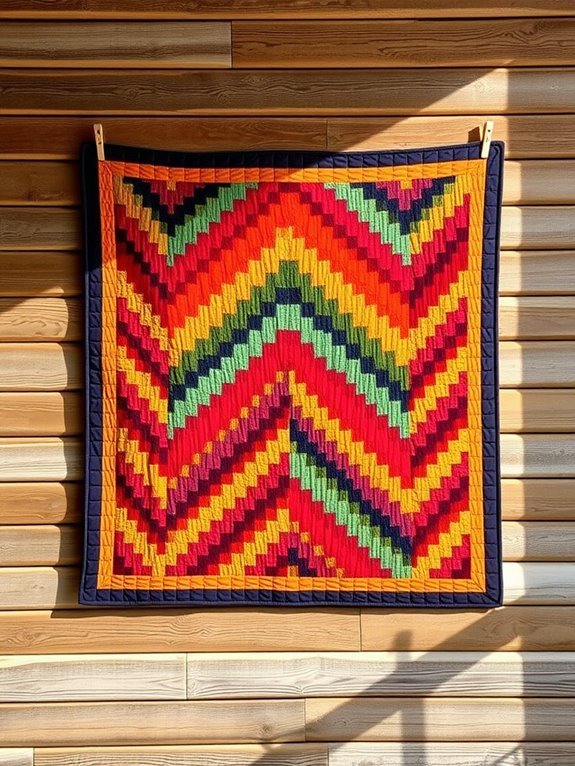 chevron patterned log cabin