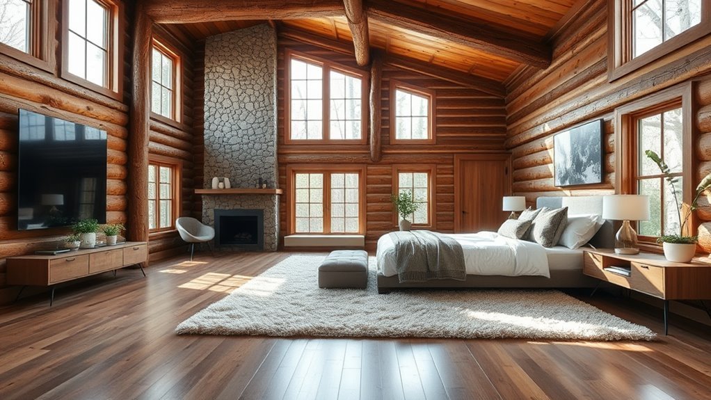 contemporary log cabin bedrooms
