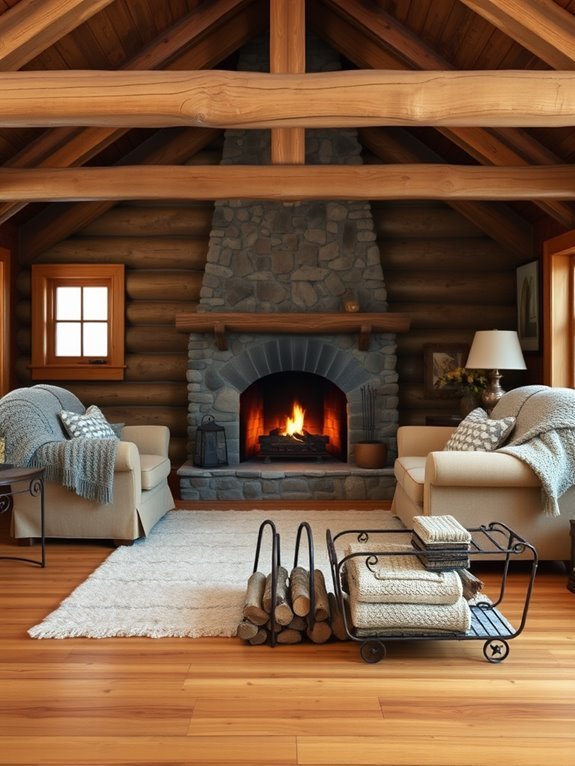 cozy fireplace reading corner