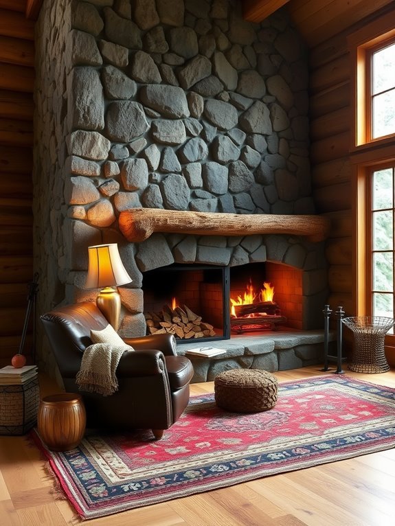 cozy fireplace reading corner
