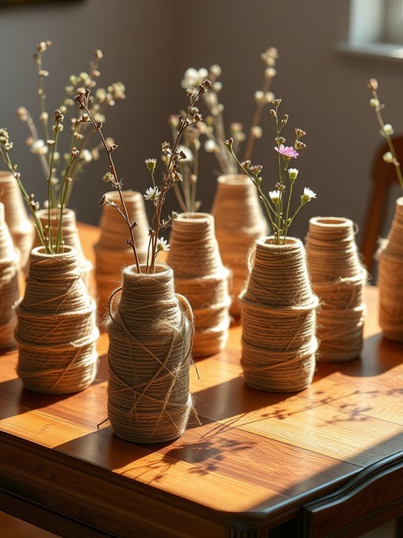 decorative twine covered vases