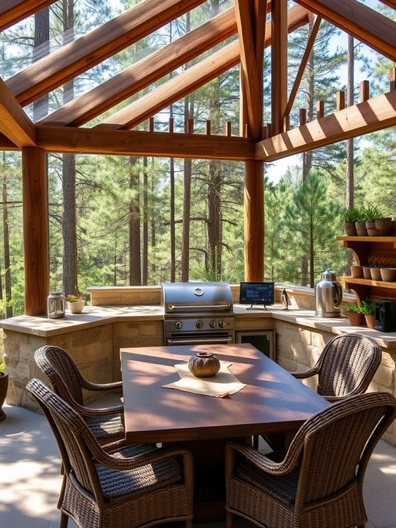 enclosed kitchen cooking space