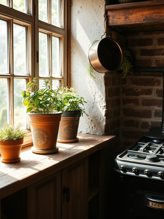 fresh herbs on windowsill