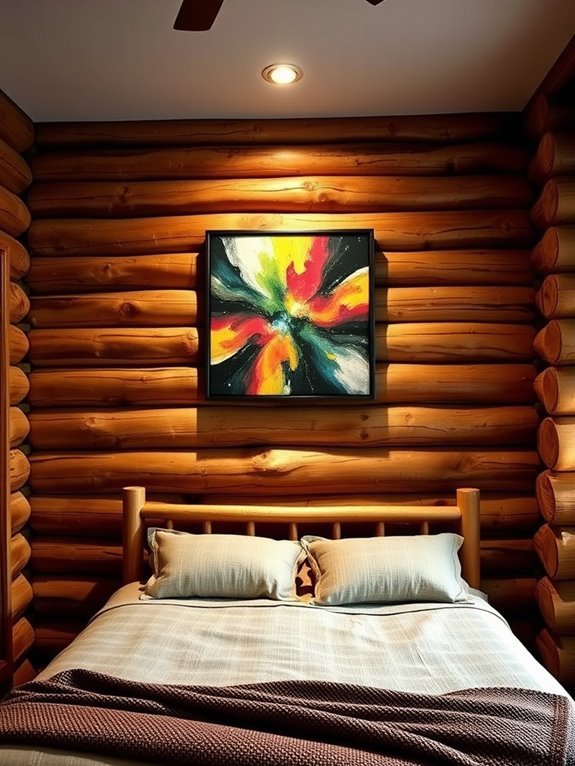 log wall adorned artwork