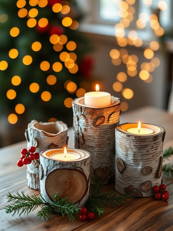 natural wood candle holders