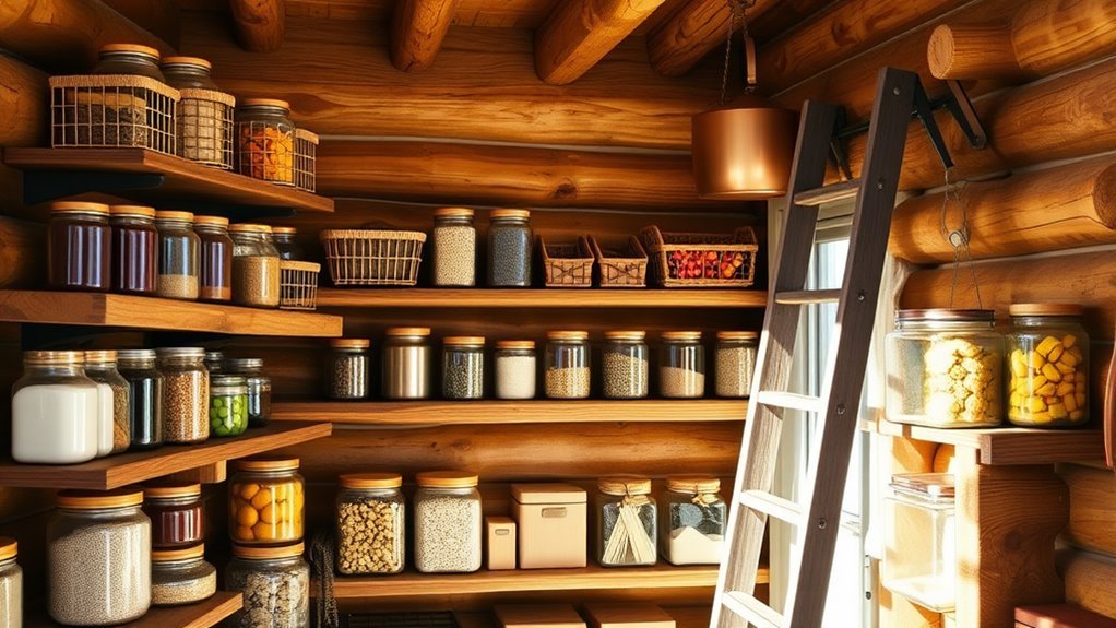 organized log cabin pantry