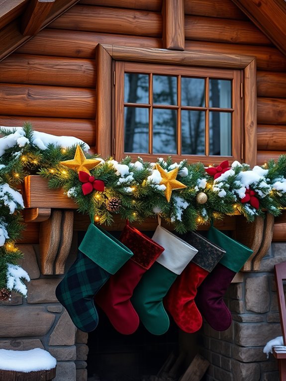 outdoor mantel stocking decorations