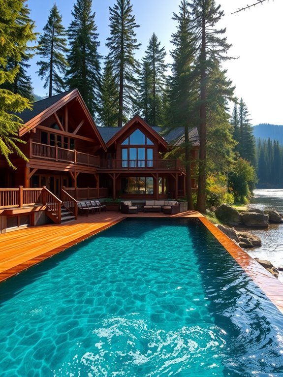 picturesque riverside log cabin