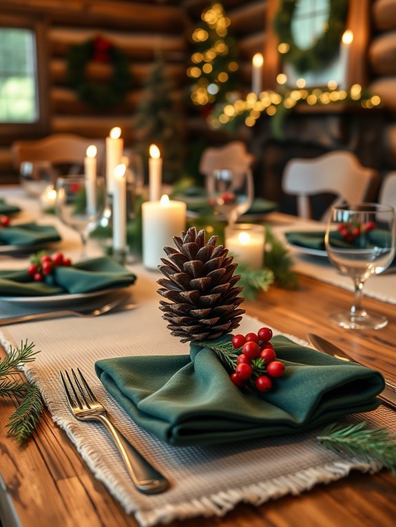 pinecone themed dining arrangements