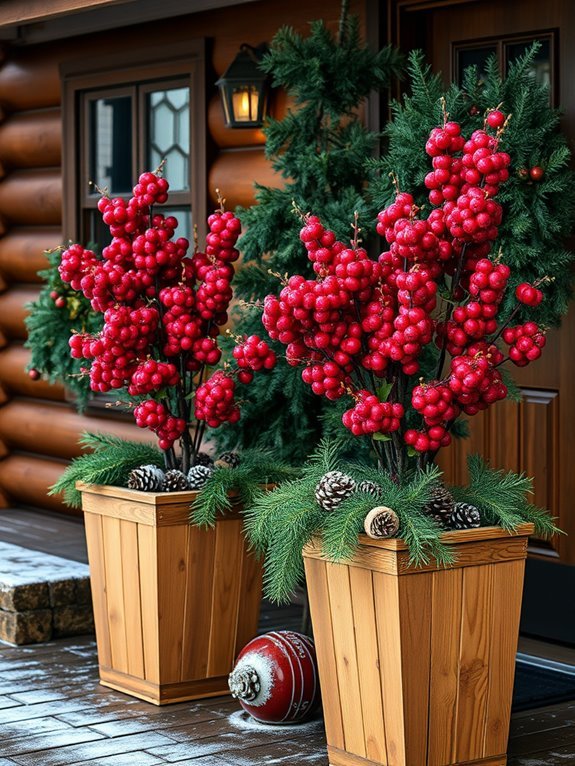 planters with berry sprays