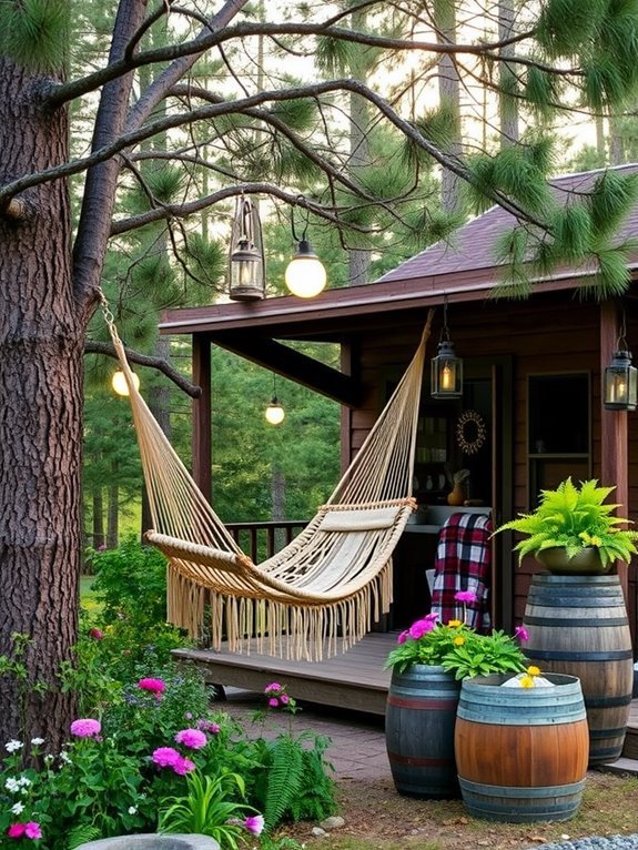relaxing in swinging hammocks