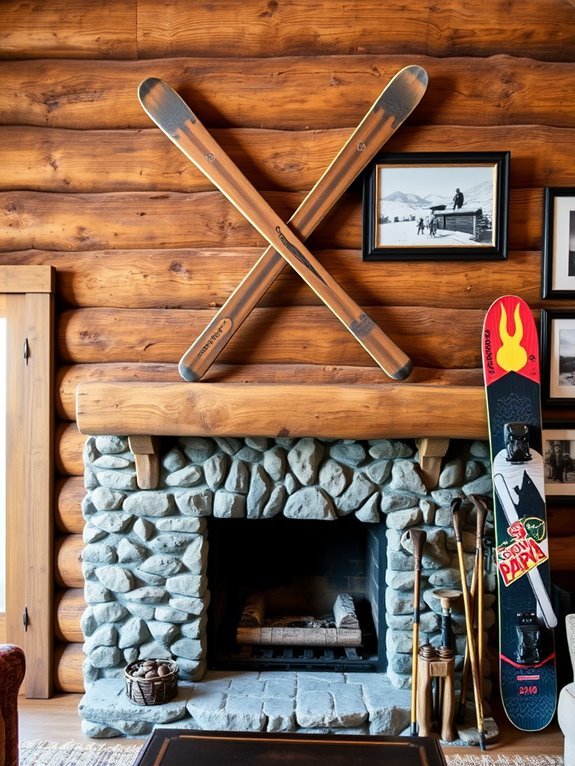 retro skiing and snowboarding decor