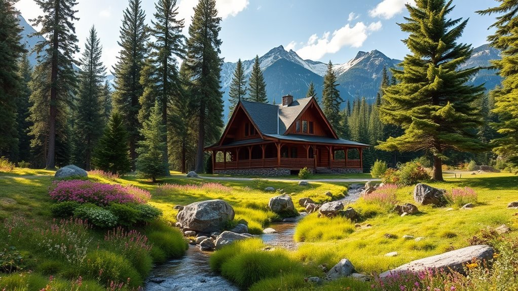 rustic mountain cabin landscaping