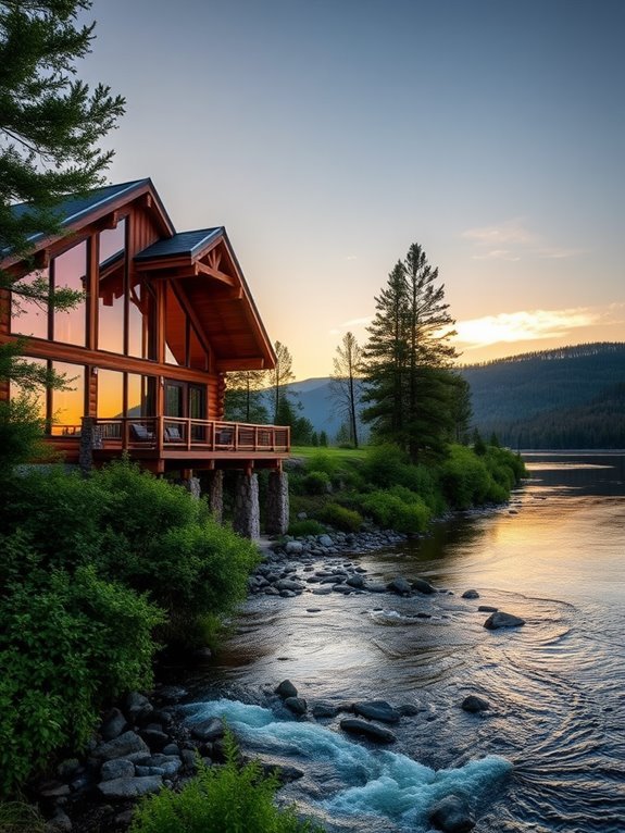 rustic riverside log cabin