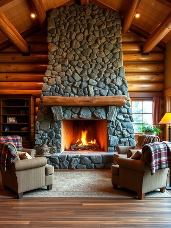 rustic stone fireplace centerpiece