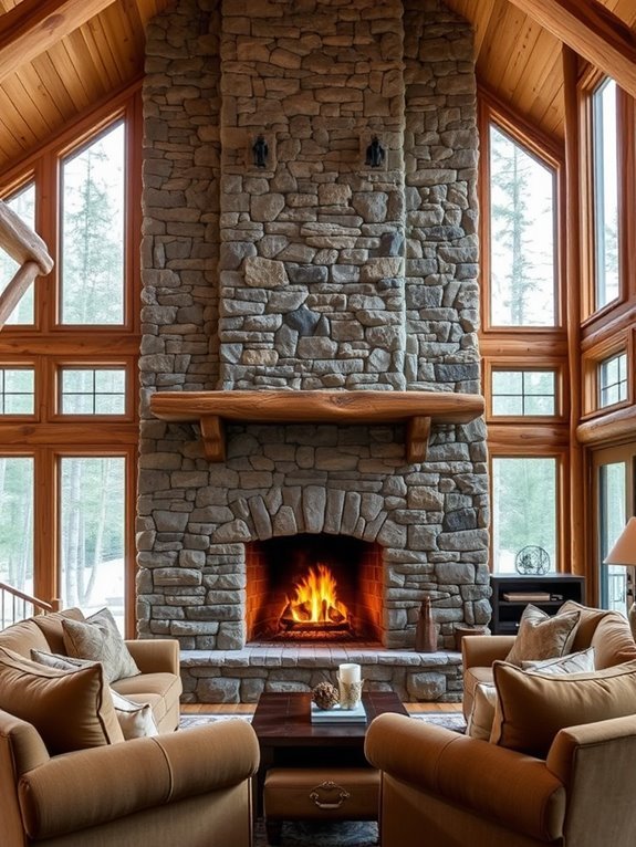 rustic stone fireplace centerpiece
