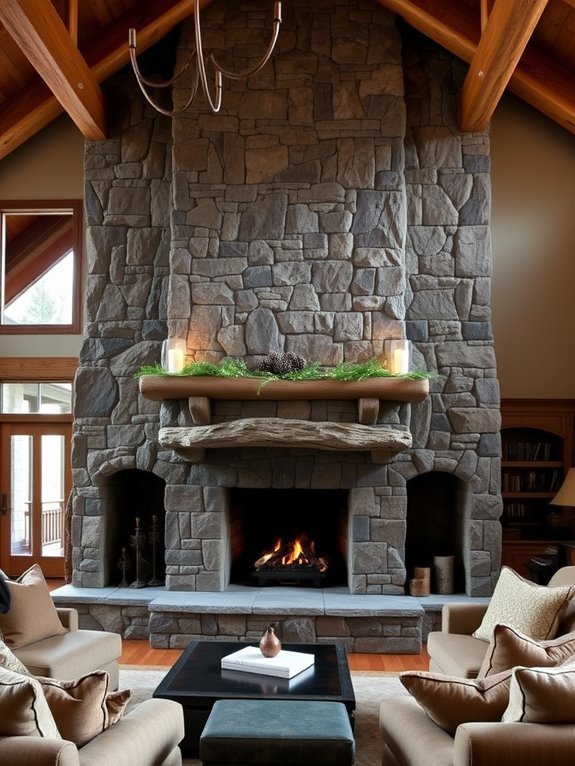 rustic stone fireplace centerpiece