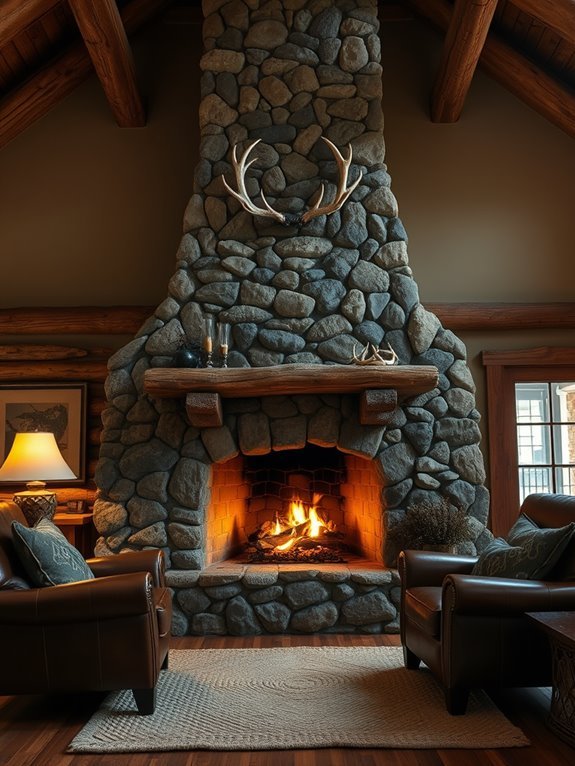 rustic stone fireplace details