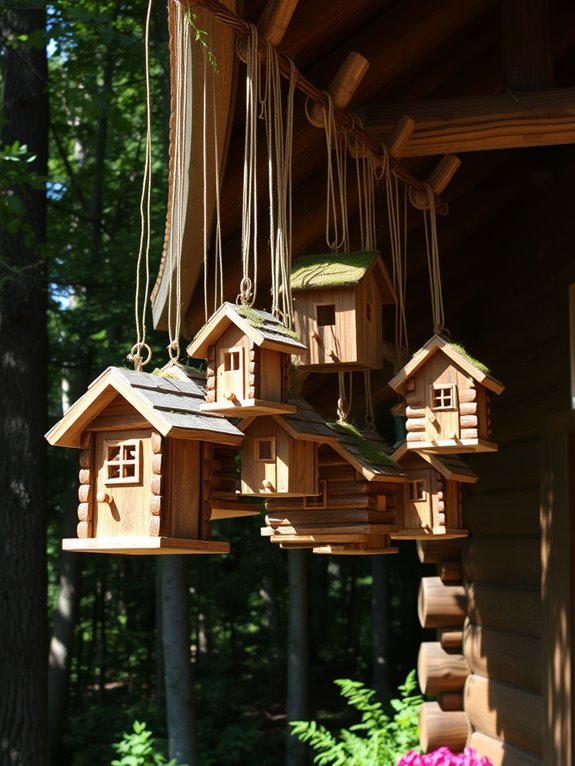 rustic wooden bird shelters