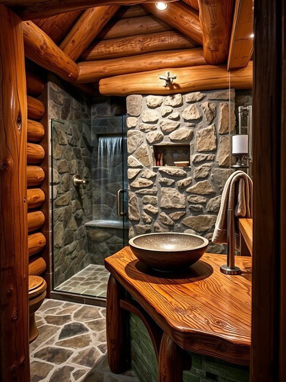 rustic wooden cabin bathroom