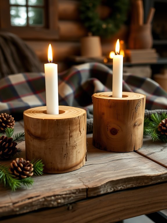 rustic wooden candle holders