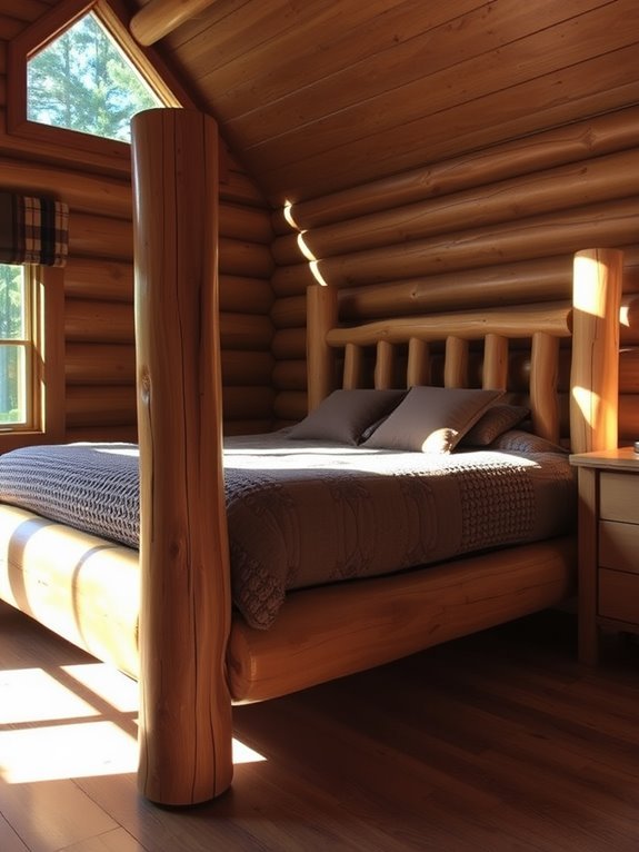 rustic wooden log bed