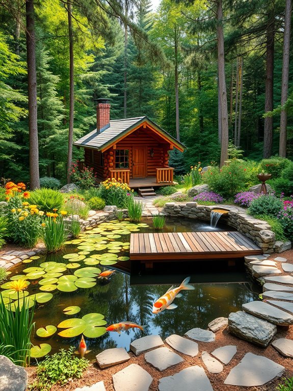 serene koi pond deck