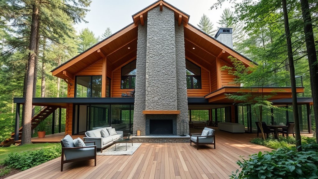 sleek interiors in log cabins