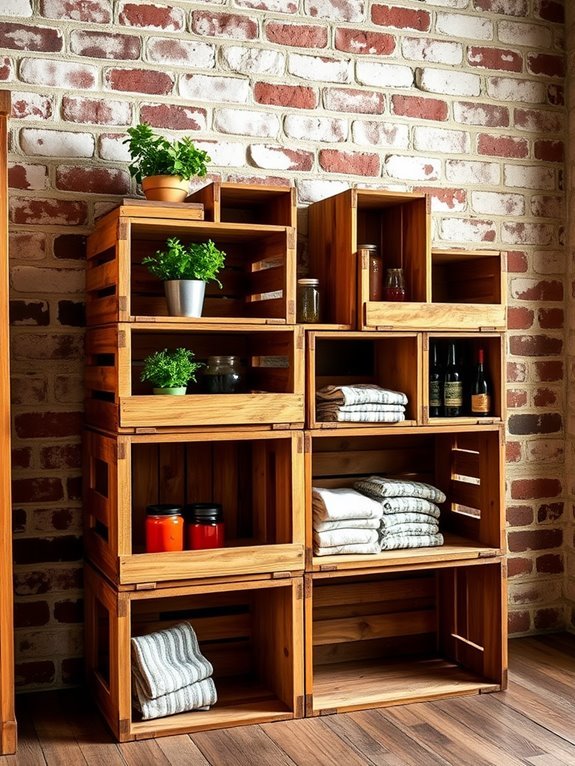 stacked wooden crates neatly