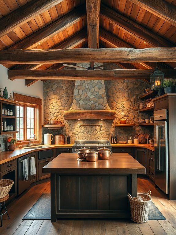stone accented rustic kitchen