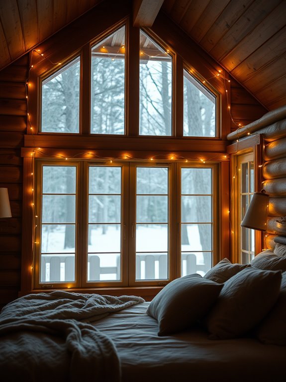 twinkling lights framing windows