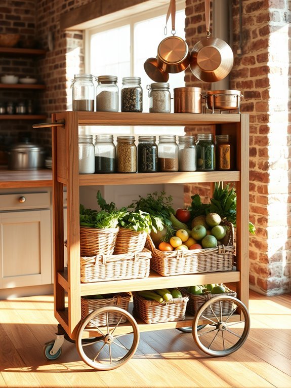 wheeled rustic wooden cart